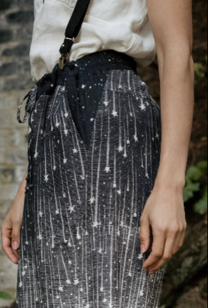 Stargazer Boho Linen Falling Star Print Cropped Artist Pants