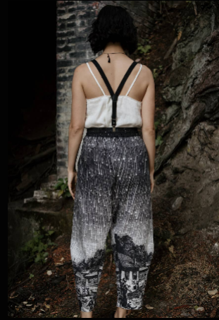 Stargazer Boho Linen Falling Star Print Cropped Artist Pants