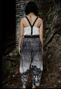 Stargazer Boho Linen Falling Star Print Cropped Artist Pants