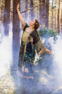 Bella Notte Bamboo Kimono Duster Robe with Rabbit and Moon