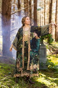 Bella Notte Bamboo Kimono Duster Robe with Rabbit and Moon