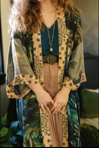 Bella Notte Bamboo Kimono Duster Robe with Rabbit and Moon