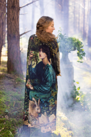 Bella Notte Bamboo Kimono Duster Robe with Rabbit and Moon
