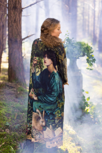 Bella Notte Bamboo Kimono Duster Robe with Rabbit and Moon