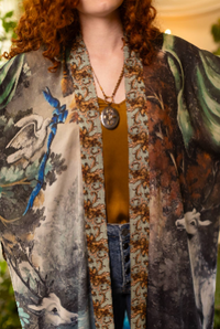 Theatre of Dreams Long Duster Bamboo Kimono Robe with Deer
