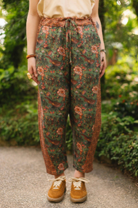 Secret Garden Boho Linen Cropped Printed Artist Pants
