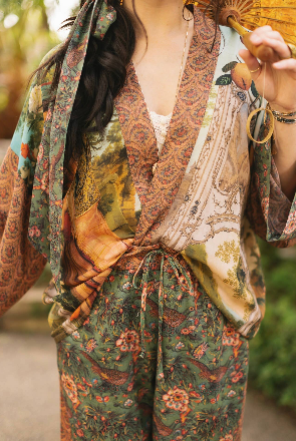 Secret Garden Boho Linen Cropped Printed Artist Pants