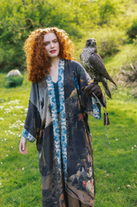 Wild Beauty Bamboo Kimono Duster Robe with Peacock Print