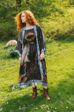 Wild Beauty Bamboo Kimono Duster Robe with Peacock Print
