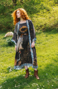 Wild Beauty Bamboo Kimono Duster Robe with Peacock Print