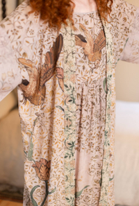 Folklore Bamboo Floral Bird Kimono Duster Robe
