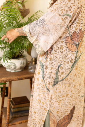 Folklore Bamboo Floral Bird Kimono Duster Robe