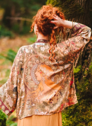 Dreamweaver Cropped Bamboo Kimono Cardigan with Zodiac Signs