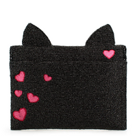 Kitty Couture Black and Pink Beaded Cat Crossbody Handbag