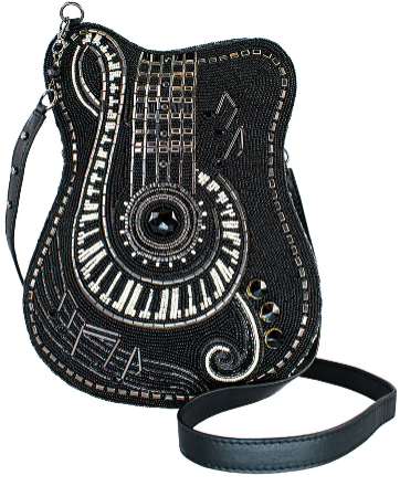 Noteworthy Guitar And Piano Keys Beaded Crossbody Handbag