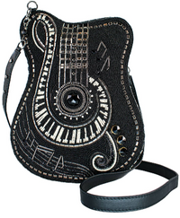 Noteworthy Guitar And Piano Keys Beaded Crossbody Handbag