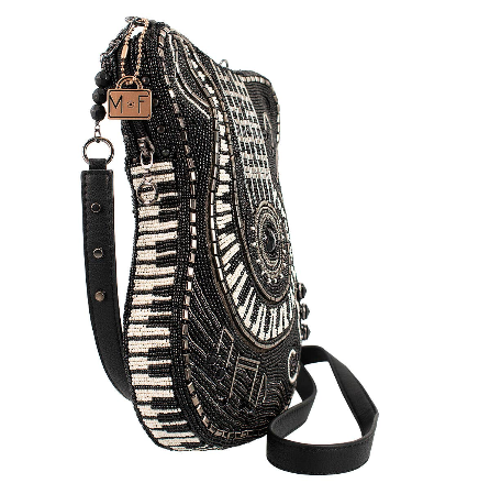 Noteworthy Guitar And Piano Keys Beaded Crossbody Handbag