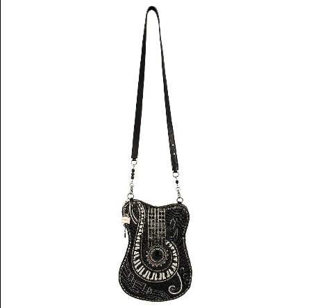 Noteworthy Guitar And Piano Keys Beaded Crossbody Handbag