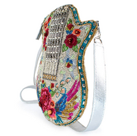 Metallic Melody Flower and Wings Guitar Crossbody Handbag