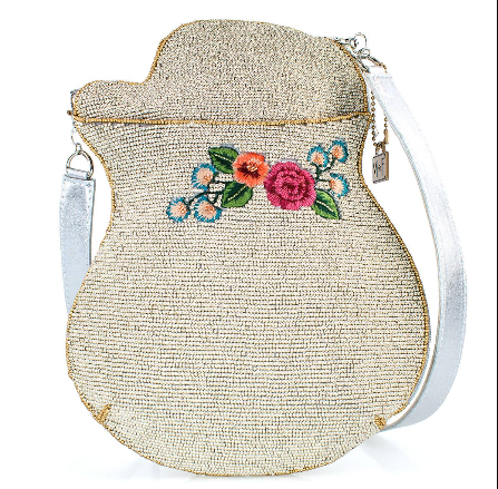 Metallic Melody Flower and Wings Guitar Crossbody Handbag