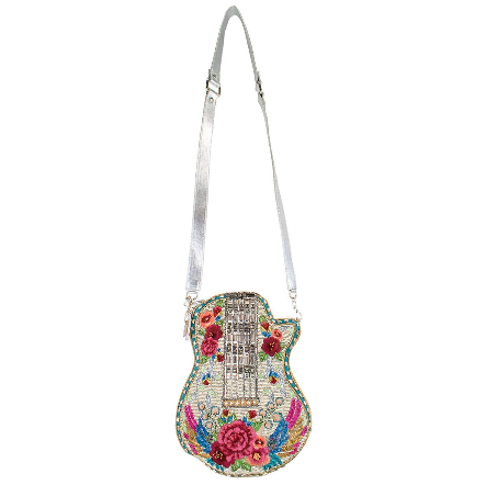 Metallic Melody Flower and Wings Guitar Crossbody Handbag