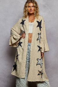 3/4 Sleeve Star Woven Long Cardigan UWT600