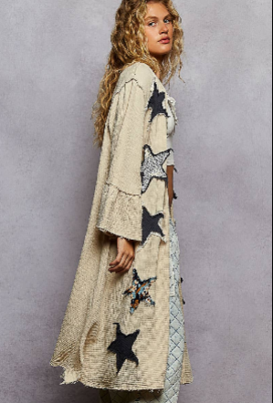 3/4 Sleeve Star Woven Long Cardigan UWT600