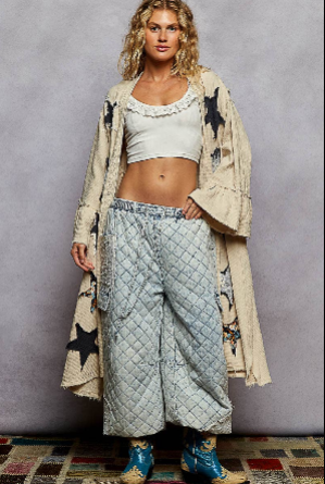 3/4 Sleeve Star Woven Long Cardigan UWT600