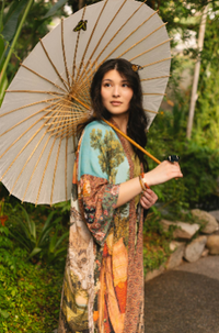 Secret Garden Long Duster Bamboo Kimono Robe with Swan
