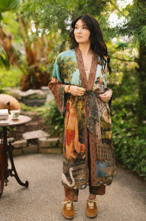 Secret Garden Long Duster Bamboo Kimono Robe with Swan