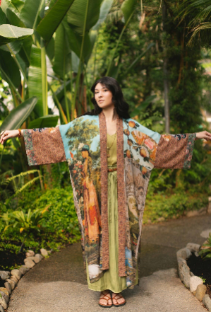 Secret Garden Long Duster Bamboo Kimono Robe with Swan