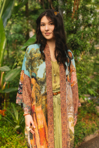 Secret Garden Long Duster Bamboo Kimono Robe with Swan