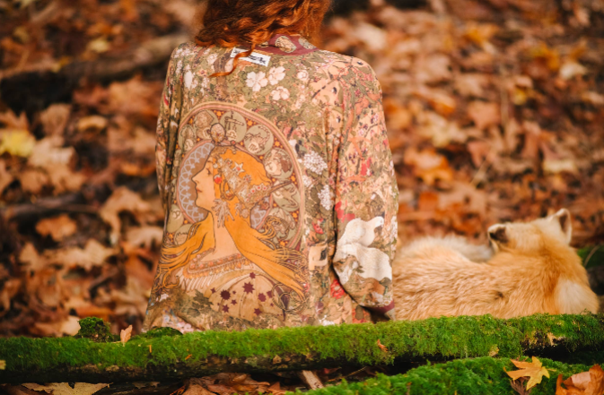 Dreamweaver Cropped Bamboo Kimono Cardigan with Zodiac Signs