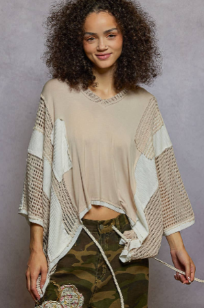 Oversize V-neck 3/4 Sleeve Top FKT887