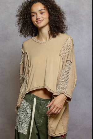 Oversize V-neck 3/4 Sleeve Top FKT887