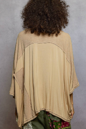 Oversize V-neck 3/4 Sleeve Top FKT887