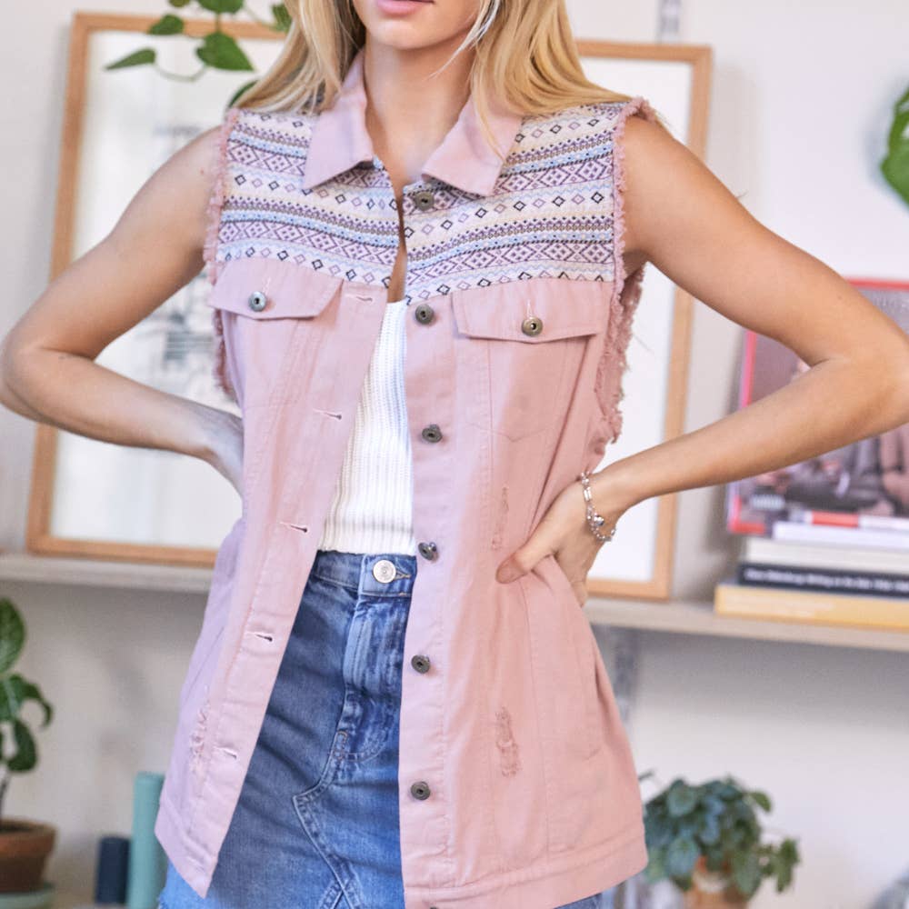 Blush Denim Vest with Emboidery Sale