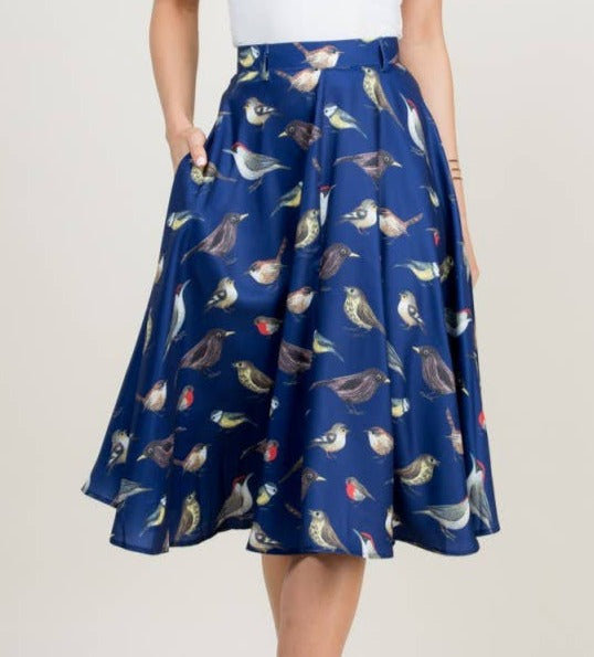 All Over Bird Print Skirt With Pockets