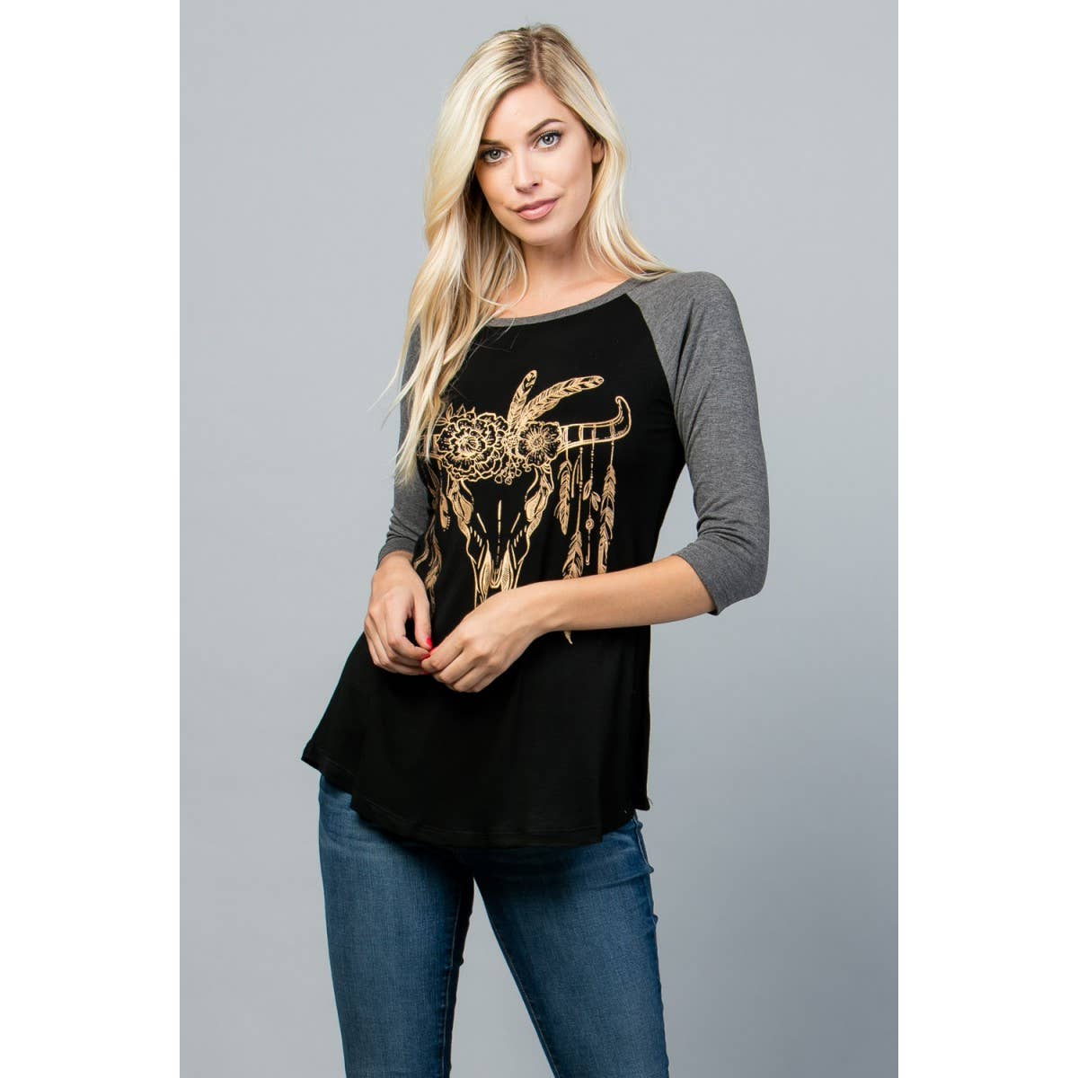 Longhorn Gold Ink Raglan 3/4 Sleeve Top