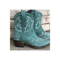 Women’s Cowboy Embroidered Low Heel Ankle Boots