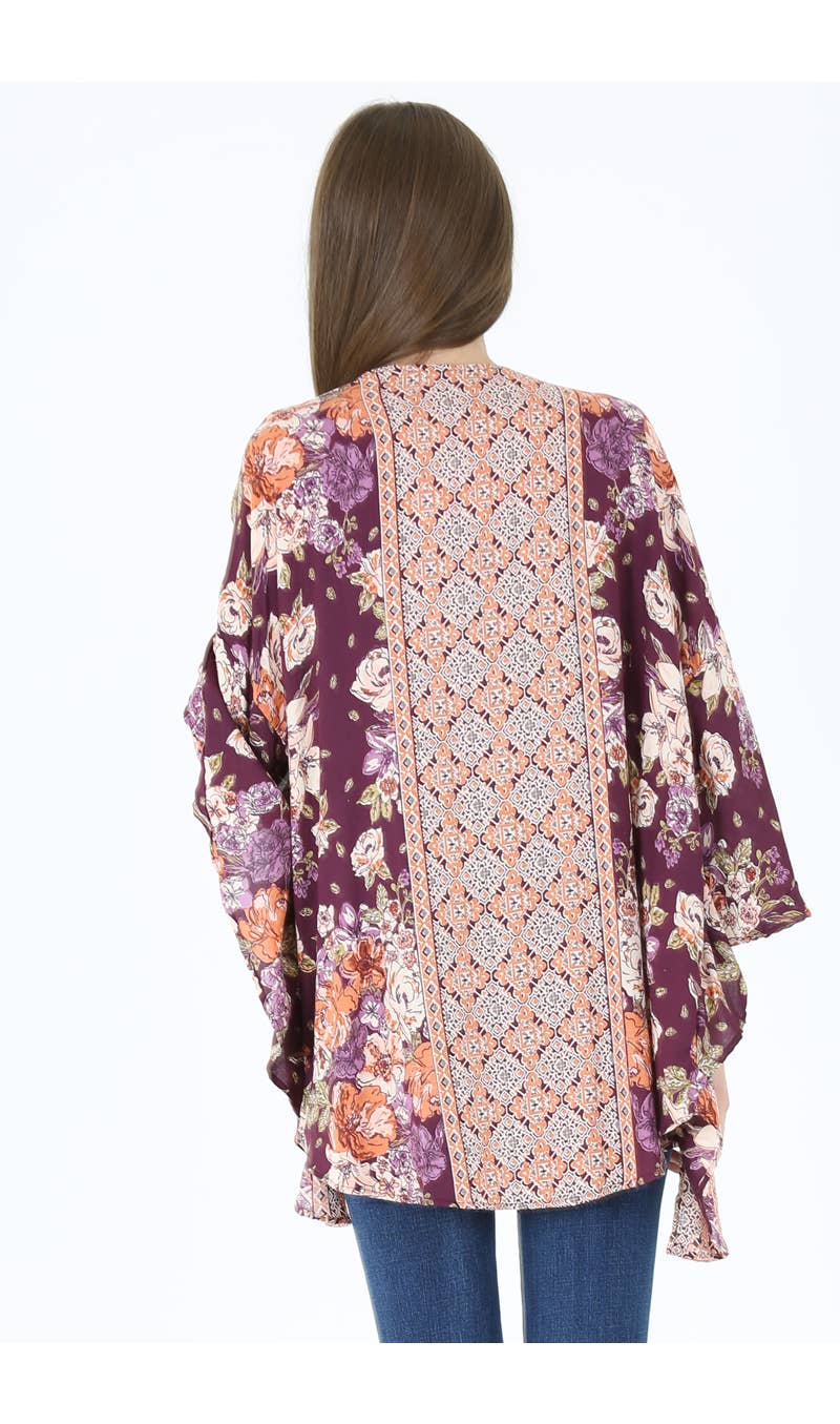 Eggplant Floral Printed Kimono