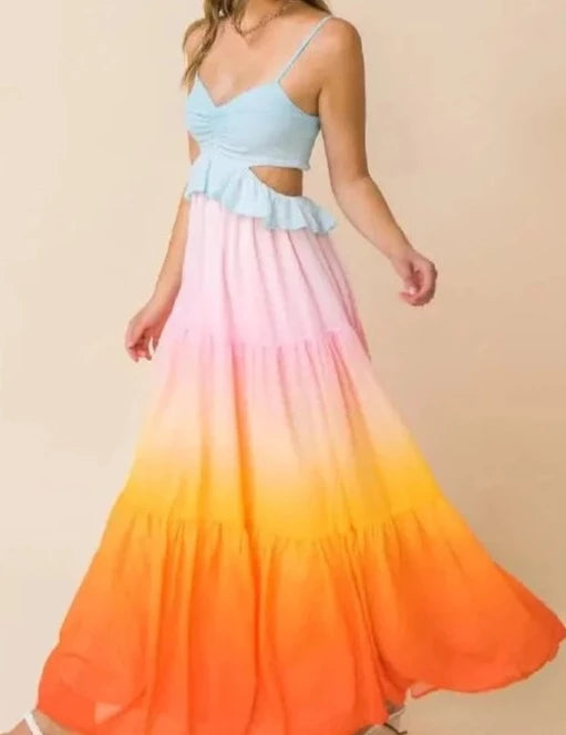 Cotton Candy Pastel Ombre Maxi Tank-Style Dress