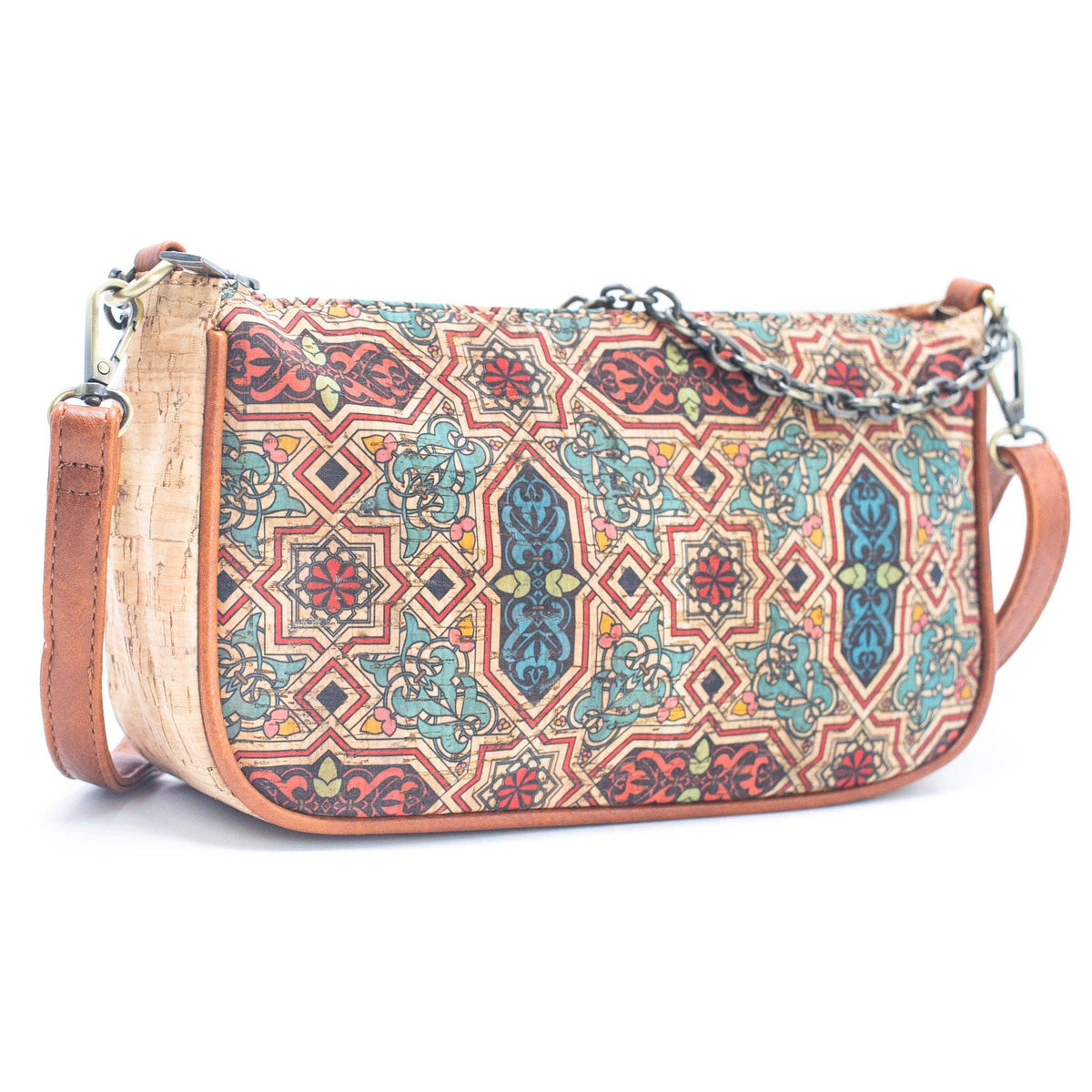 Natural Cork Crossbody Bag With Adjustable Straps & Mosaic Or Floral Prints