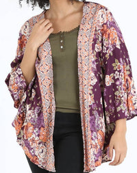 Eggplant Floral Printed Kimono