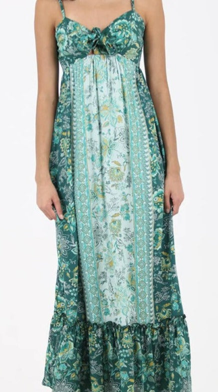 Emerald Tie Bust Maxi Dress