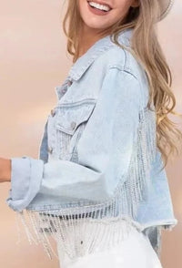 Denim Rhinestone Tassel Jacket