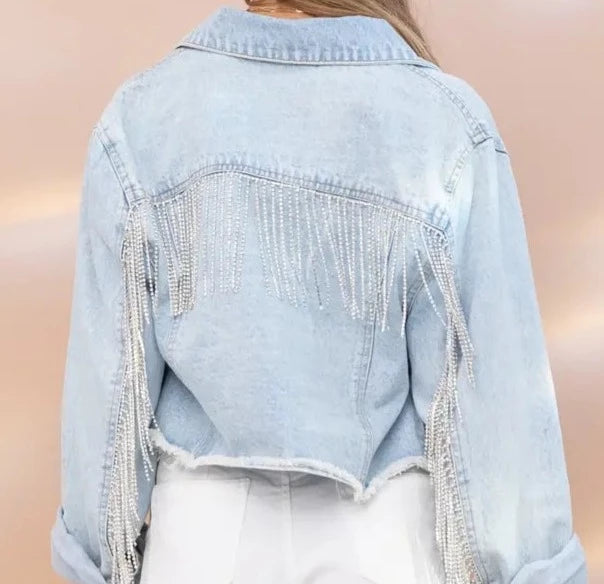 Denim Rhinestone Tassel Jacket