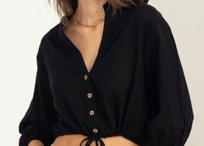 Button Up Layering V Neck Top