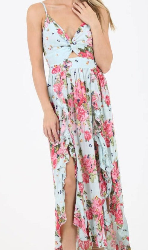 Ruffle Slit Cut-Out Maxi Dress